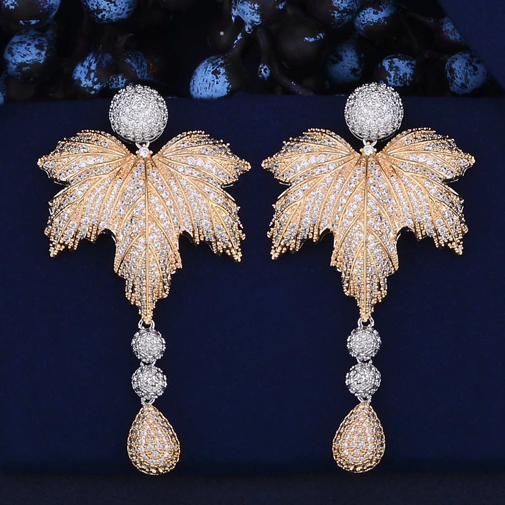 GODKI Luxury Pumpkin Leaf Long Tassel Nigerian Jewelry Set For Women Wedding Zircon Crystal CZ Indian African Bridal Jewelry Set