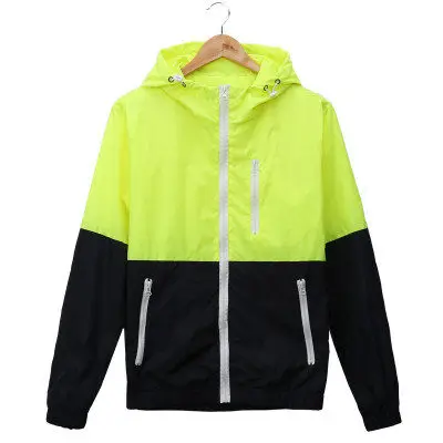 Uplzcoo ветровка мужская повседневная демисезонная легкая куртка с капюшоном с молнией контрастного цвета Верхняя одежда дешевая JA274 - Цвет: Green
