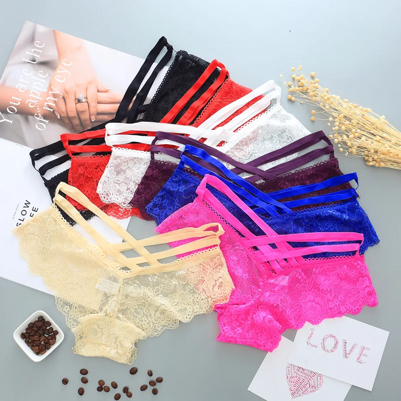 Sexy Panties Women Lace Low-rise Solid Sexy Briefs Female Underwear Pant Ladies Cross strap lace Lingerie Women G String Thong