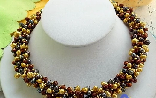 

ddh002902 6ROW 17" 7MM GOLD COFFEE BLACK RICE FW PEARL NECKLACE