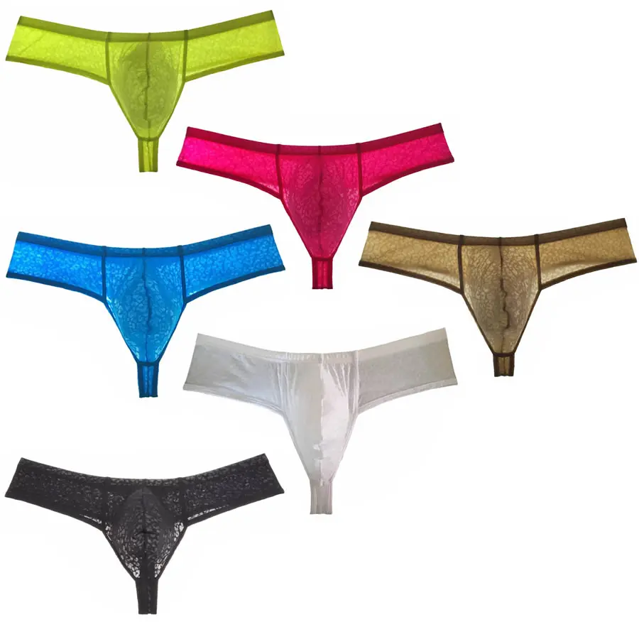 6PCS/Lot Sexy Bikini Male Thong Underwear Elastic Jacquard Comfy Cotton Men's Thongs Fashion G