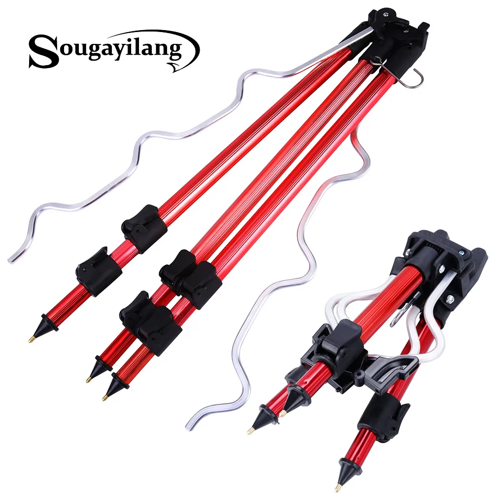 

Sougayilang Portable Fishing Rod Holder Blue /Red /Gun Black Tripod Stand Aluminum Alloy Telescopic Fishing Pole Holder