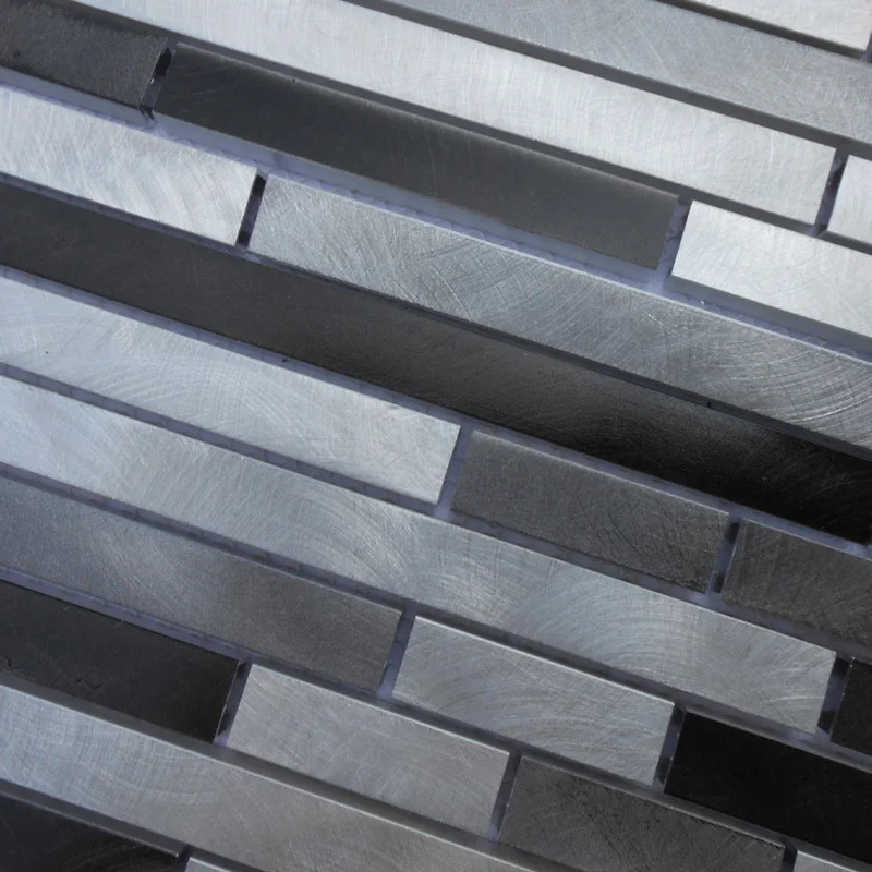 Tira de color gris aluminio metal mosaico malla respaldo para cocina