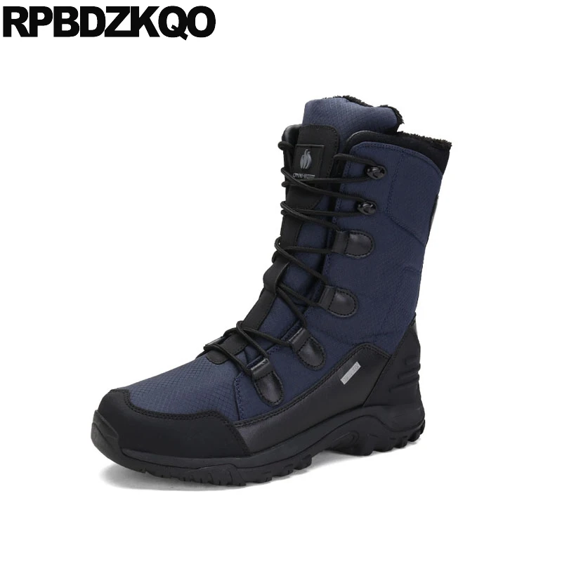 

Lace Up Fur Snow Shoes Casual Snowboot Blue Waterproof Outdoor Non Slip 2018 Plus Size Mens Winter Boots Warm Mid Calf Hiking