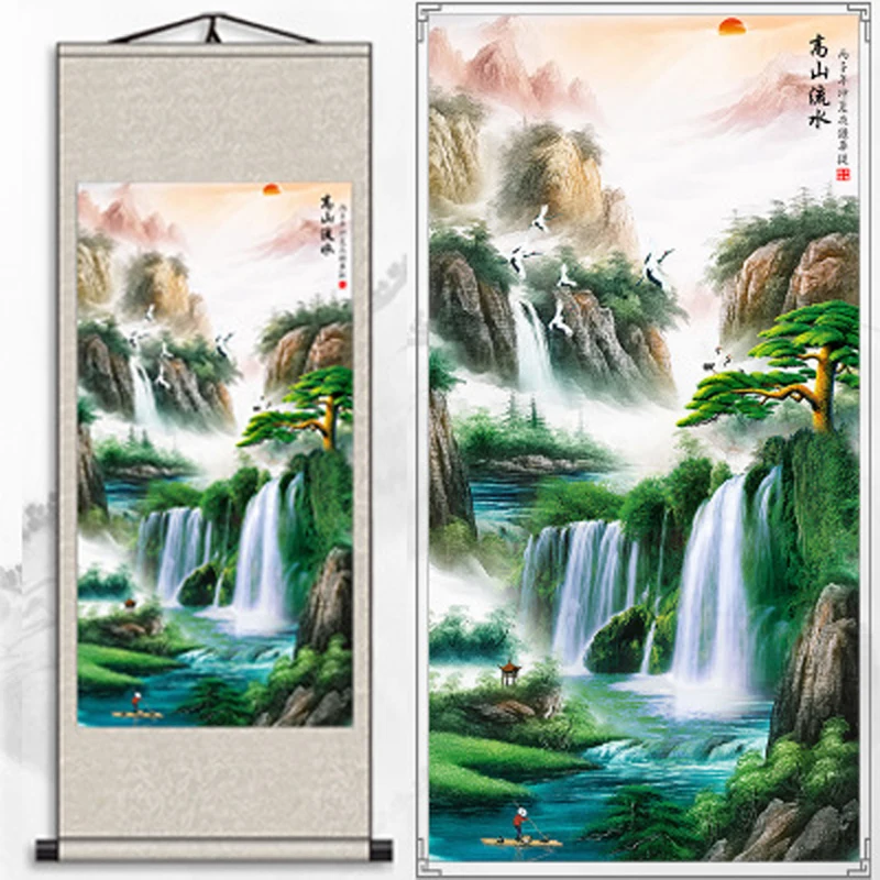 

Silk painting gift / Lotus Nine fish Figure / Figure silk scroll painting lotus / Interior painting / Chinese Painting scenery03