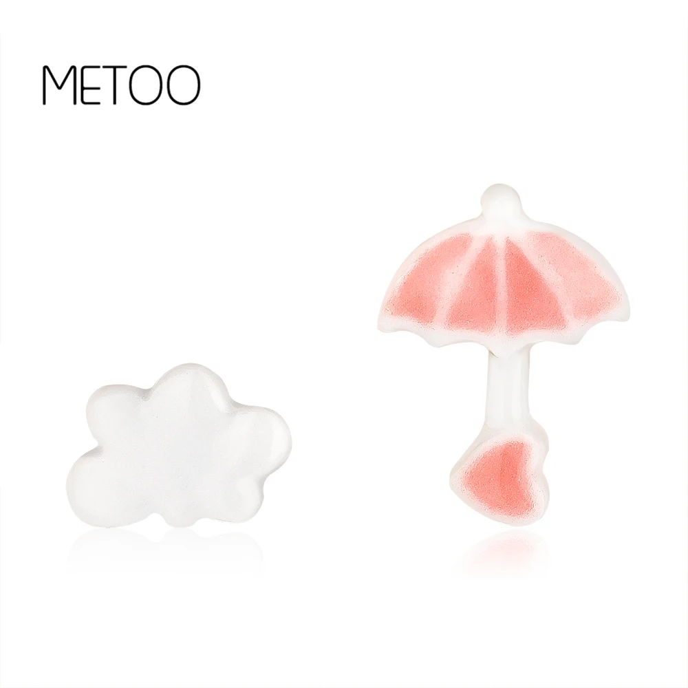 

METOO Cute Umbrella Stud Earrings White Clouds Handcraft Ceramic Stud Earrings Children Jewelry Earrings for Women Girl