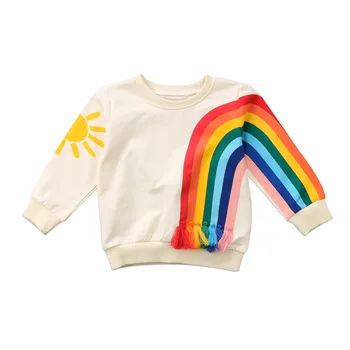 

Rainbow Hoodies Baby girl tassel Pullover Hoodies Children Boy Long Sleeve Cotton Sweatshirts Casual Hoodies kids hoodies