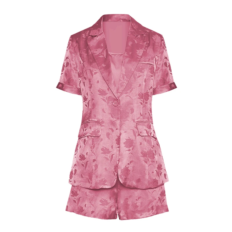 

HIGH QUALITY New Stylish 2019 Runway Suit Set Women's Short Sleeve Single Button Jacquard Blazer Shorts Suit Set