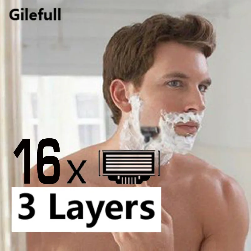 16 шт 3 слоя Для мужчин лицо бритья Бритвы лезвия мужской руководство лезвия для Стандартный Борода Бритвы Лезвия триммера