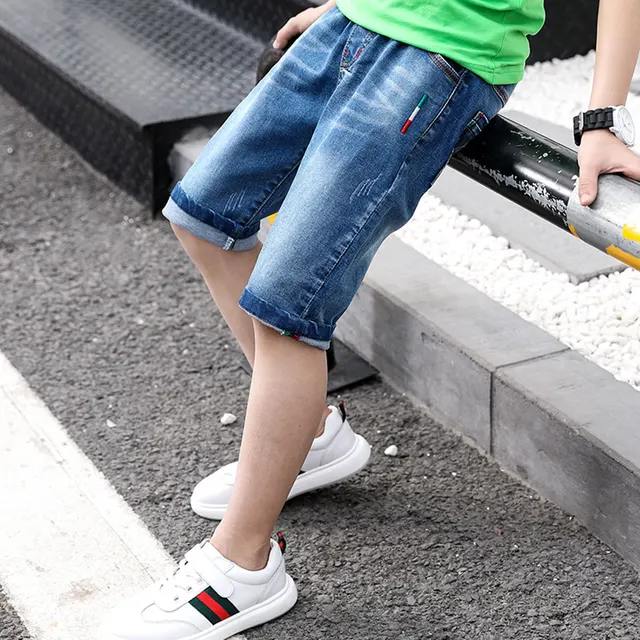 2019 Summer Kids Boys Denim Elastic Waist Knee-length Pants Children Cowboy Shorts Soft Cotton Jeans Shorts Baby Boys Clothing 3