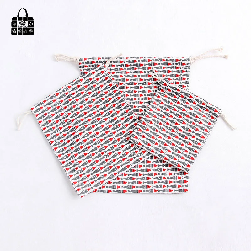 1pcs Cute Cartoon fish 100% Cotton Bunch Pocket Travel Accessories Clothing Toys Storage Bag Organizers Bag Multi-Function Bag