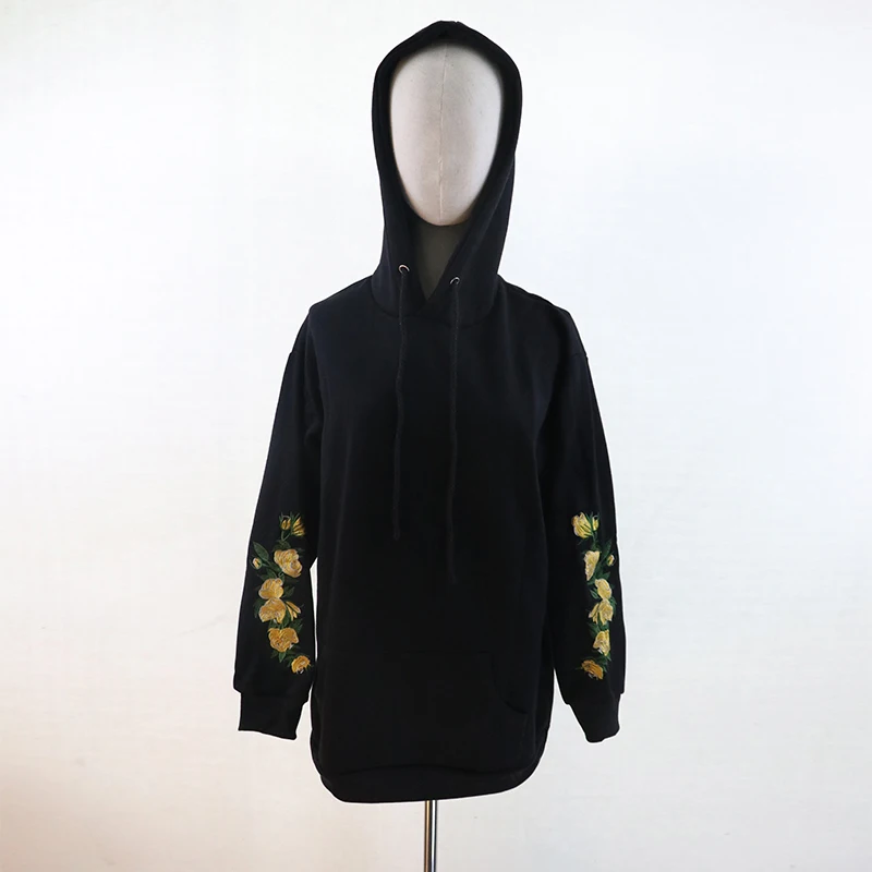  HziriP 2019 New Arrival Hooeded Sweatshirt Women Elegant Floral Embroidery Long Sleeve Pullover Hig