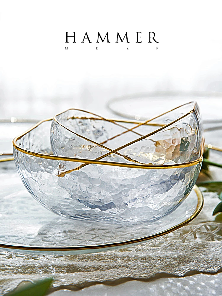 

Ins Nordic Phnom Penh Hammered Glass Bowl, Fruit and Vegetable Salad Bowl, Soup Bowl, Household Dessert Bowl, Breakfast Bowl