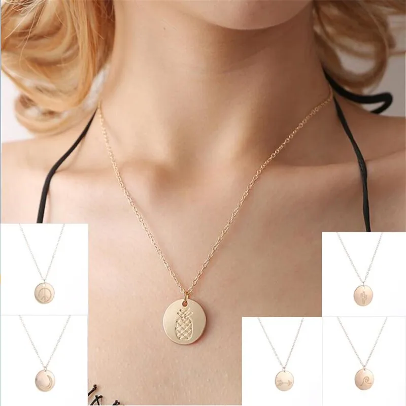 

Mini Disc Coin Necklaces Pendants Lucky Charm arrow moon Women Circle Karma BFF Jewelry Gold Color Choker Friendship necklace
