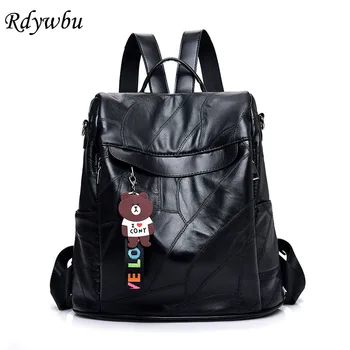 

Rdywbu Antitheft Genuine Leather Backpack Women Luxury Sheepskin Travel Bag Girls New Fashion Black Bag Pack Mochilas Mujer B608