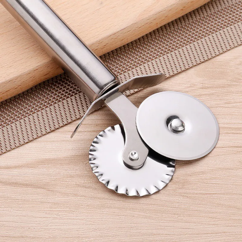 

Pasta Cutter Slicer Pastry Pizza Cutters 2 in 1 Stainless Steel Dual Wheel Noodle Making Tools