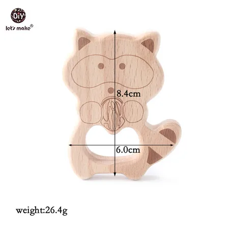 Let's Make 1PC Baby Teether Animal Wood Rings Elephant Camera Heart BPA Free Wooden Teether Nursing Accessorie Teething Toys raccoon