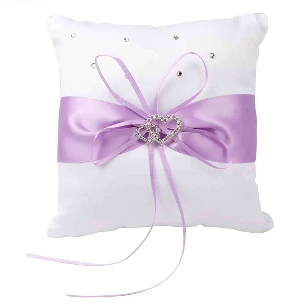 OurWarm 20cm Wedding Pillow Cushion Ring Double Heart Ring Rhinestone Pillows Baptism Wedding Birthday Party Favors Decoration - Цвет: lavender