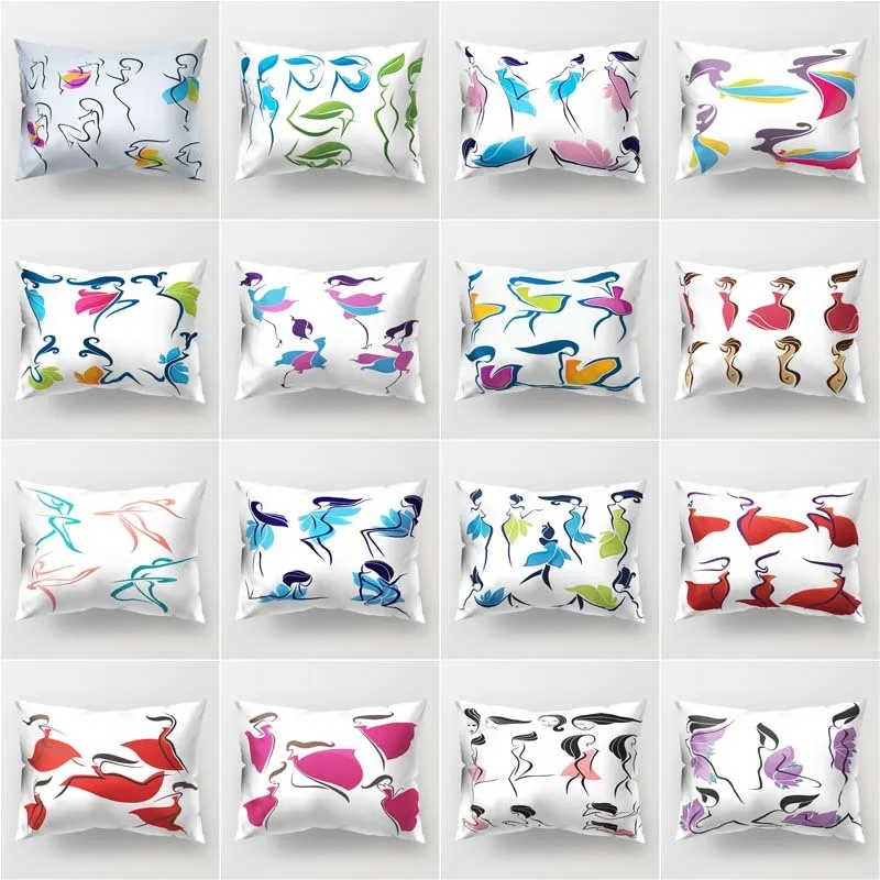 

Fashion silhouette ladies elegant dance polyester printed cushion cover home decor pillowcase rectangular 50x30cm pillow cover