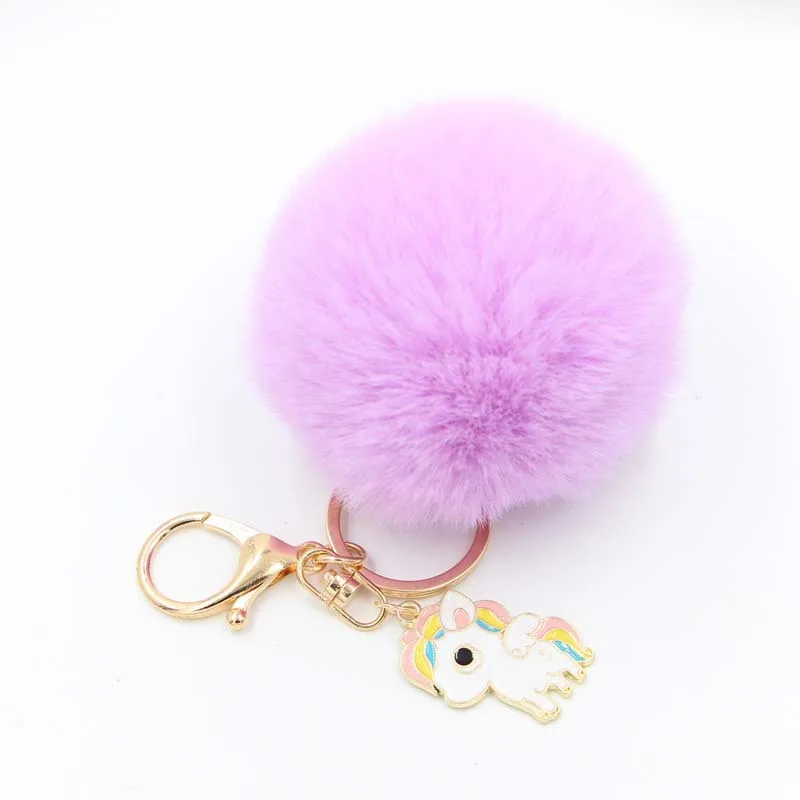 

Pompom Unicorn Keychain Rabbit Fur Ball Horse Key Chain Porte Clef Bag Car Keyring Llavero Mujer Chaveiros Sleutelhanger Trinket