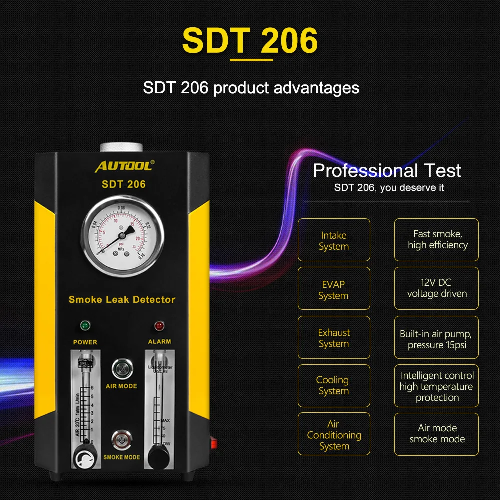 Koop Mr Cartool Nieuwe SDT 206 Auto Rook Generator Voor Auto Pijp Rook Lek Detector Leak Locator Pijp Diagnostic Tool