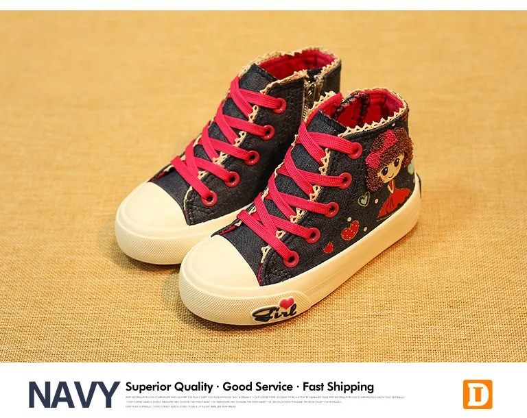 New 2016 Spring Fashion Girls Shoes Canvas Children Shoe Breathable Casual Print Girls Sneakers Toddler High Good Rubber Sneaker 434 (9)