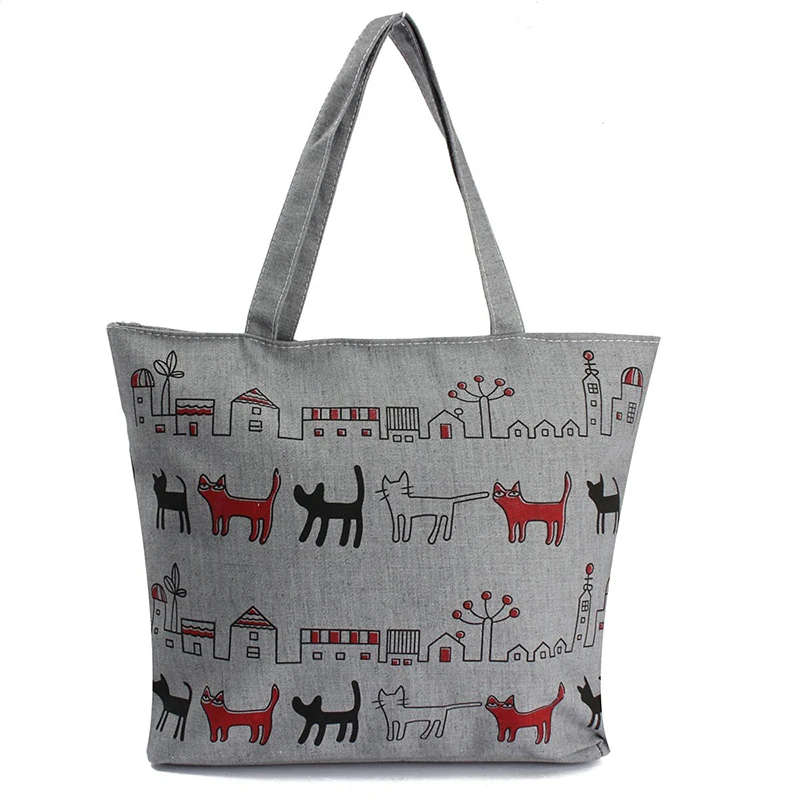 

Women Canvas Lady Shoulder Bag Handbag Tote Shopping Bags Zip Multi Pattern Cats