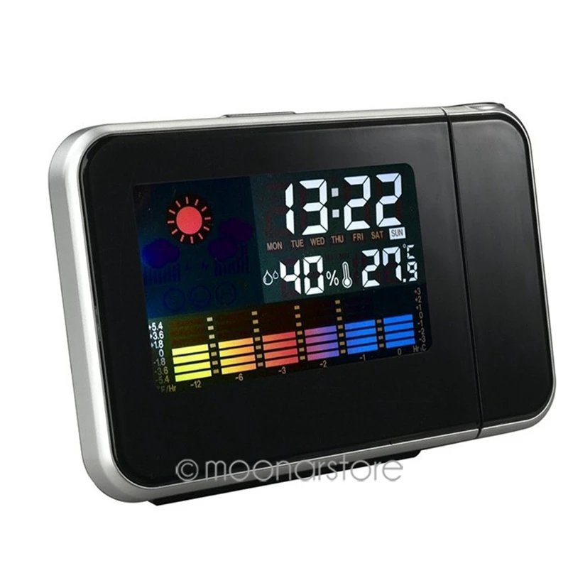 

Digital Projection Snooze Alarm Clock with 12-Hour LED Display Backlight Silent No Ticking Clock Weather Station House Clocks