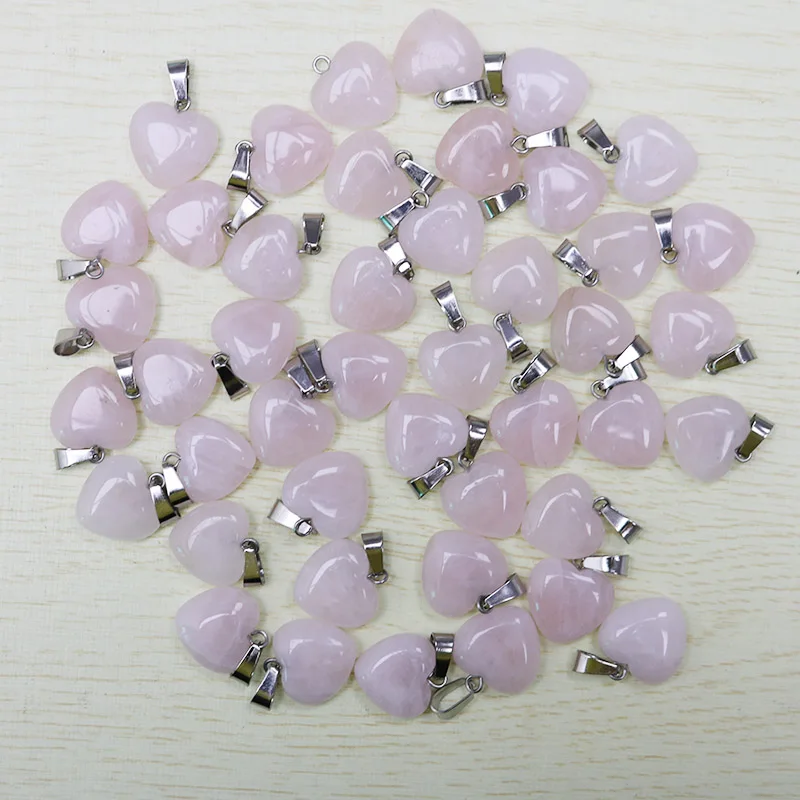 

Free Shipping 50pcs/lot Natural Pink Rose Quart z Stone Love Heart Pendant 16mm for DIY Jewelry Making friends gifts Wholesale