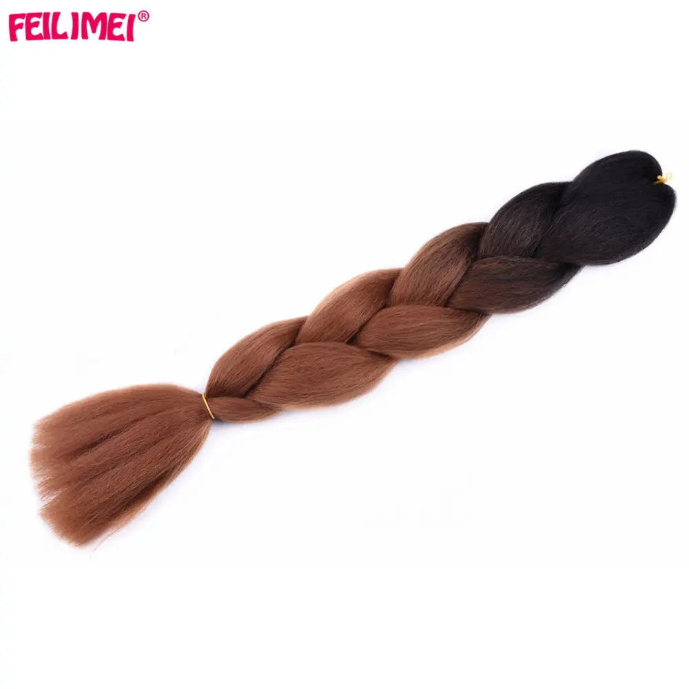 Feilimei, три тона, цветные вязанные волосы для наращивания, синтетические, термостойкие, вязанные косички, Омбре, Джамбо, косички для наращивания волос - Цвет: T1/27