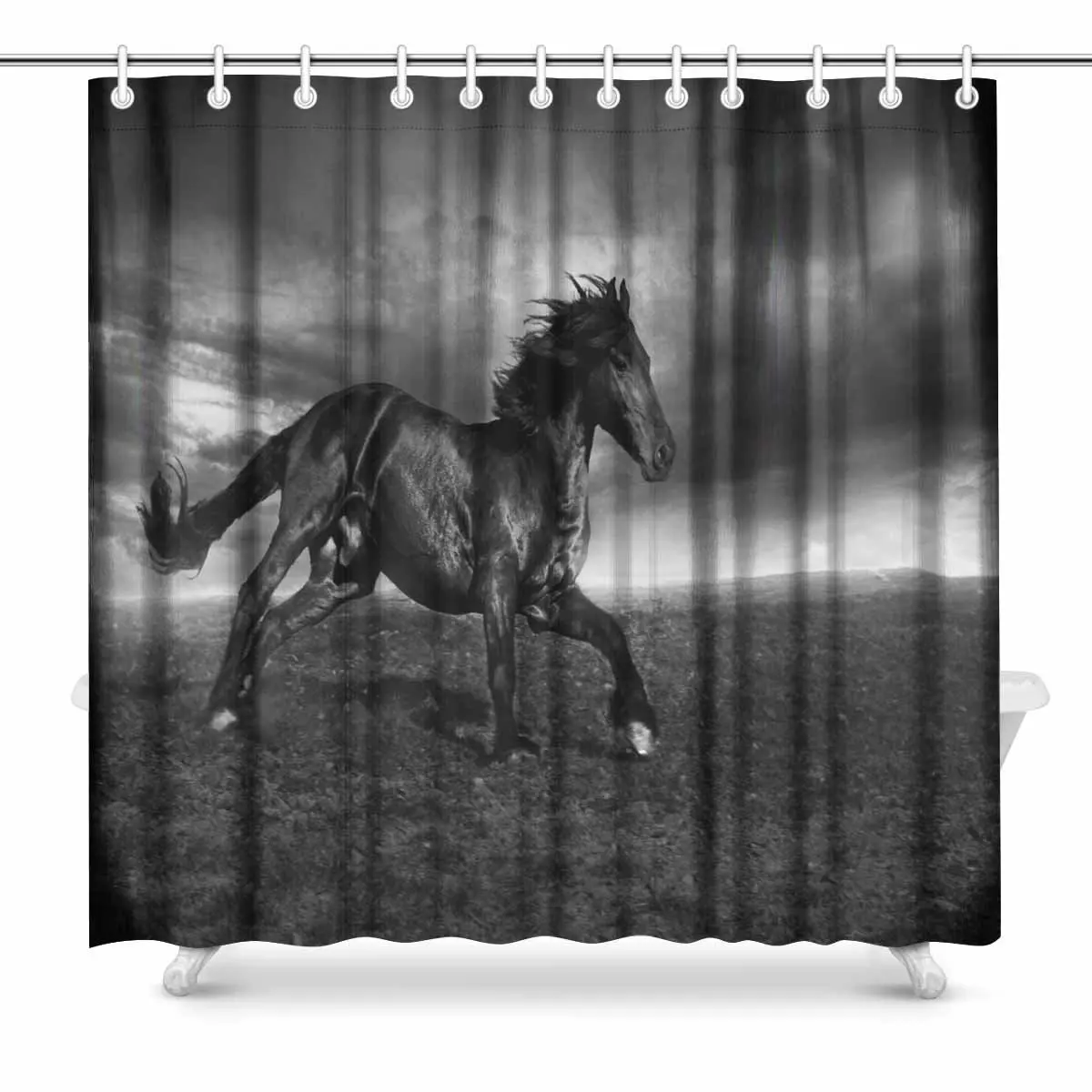 Aplysia Running Black Horse Bathroom Accessories Shower Curtain with