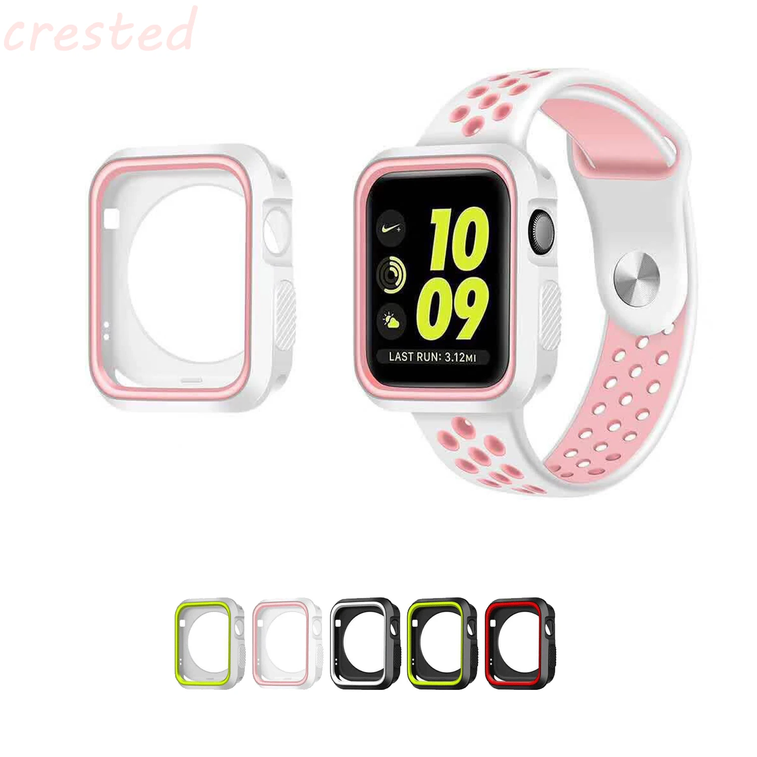 CRESTED silicone watch case frame for apple watch case 42mm 38mm iwatch 1/2 full protector case rubber replacement case