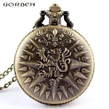 Ретро Бронзовая Игра престолов дом Ланнистер Лев кварцевые антикварные карманные часы винтажные цепи часы ожерелье кулон для мужчин и женщин