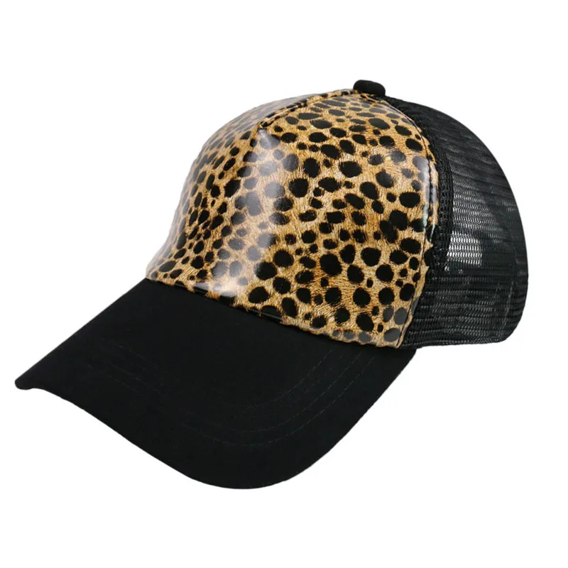 

HUOBAO Fashion Black Leopard Print Baseball Caps Summer Hip Hop Mesh Hats For Womens Casquette Snapback Trucker Hat