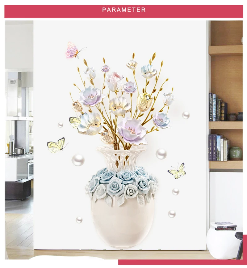 3d diy vaso flor adesivos de parede