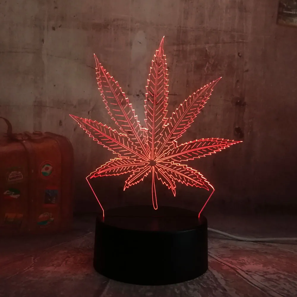  Beautiful Weed Hemp Leaf 3D LED Lamp House Decoration Sleep Night Light Lamp Desk Table Holiday Gif - 32836925887