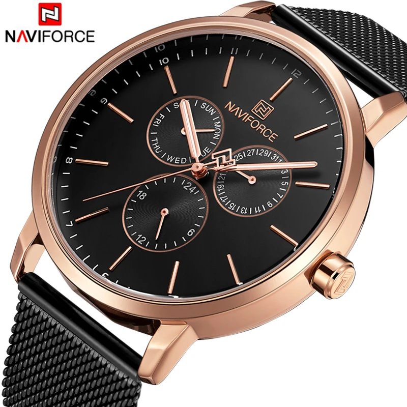 

NAVIFORCE New Fashion Mens Watches Militray Sport Quartz 24 Hour Date Clock Men Watch Full Steel Waterproof Male Wristwatches