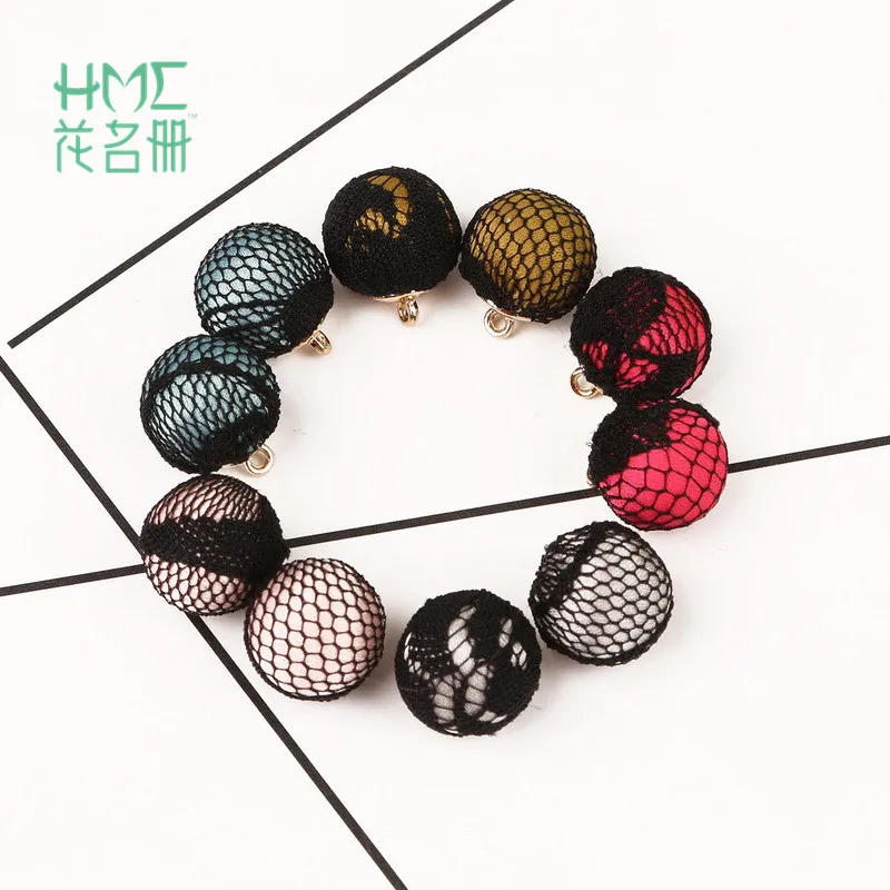 

10PCS 13mm Mixed Colors Net Fabric Covered Beads Charms Ball Pendants for Earring Necklace Jewelry Making