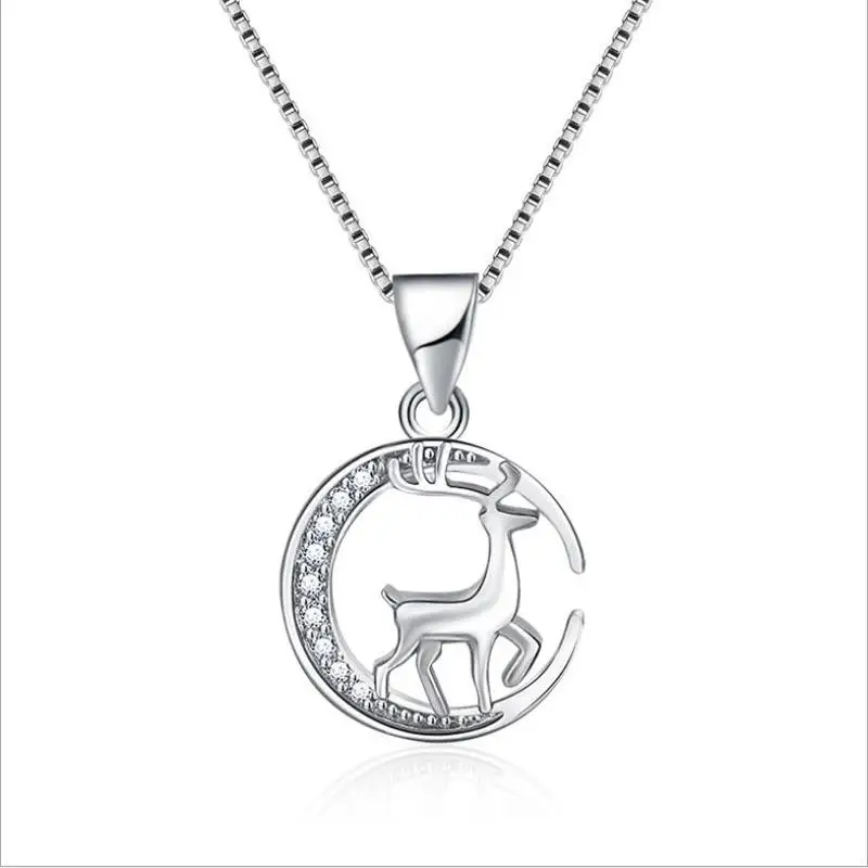 

Everoyal Trendy Female 925 Silver Necklace For Women Jewelry Trendy Crystal Elk Pendant Necklace Female Accessories Silver Girls