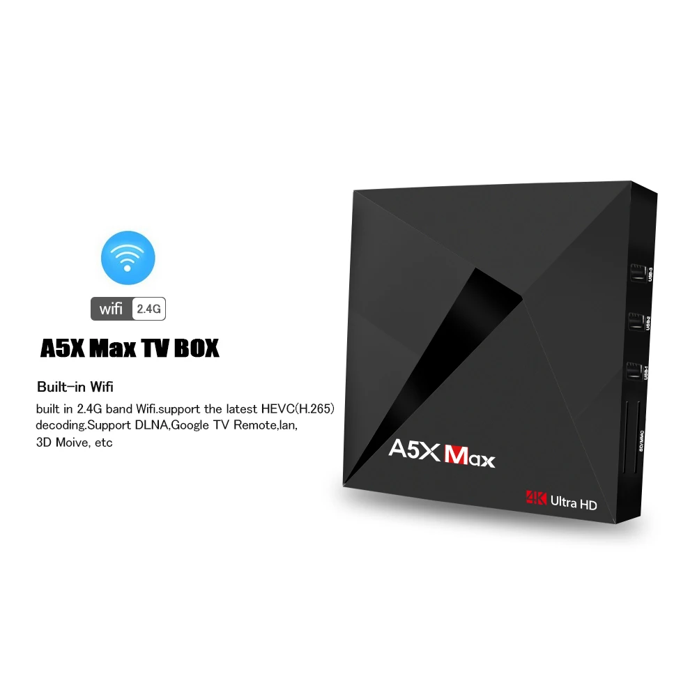 A5X Max Android 7.1 rk3328 Rockchip ТВ коробка 4 ГБ 16 ГБ 2.4 г WI-FI 1000 м LAN hd2.0 USB3.0 4 К vp9 HDR10 ГВУ mediaspeler