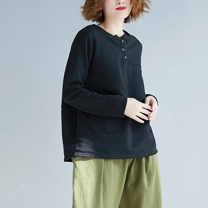 

Women Plus Size T-shirts Spring Long Sleeve Lady Tops Basic Tees Cotton Shirts Casual Vintage Loose O-neck Female Clothing