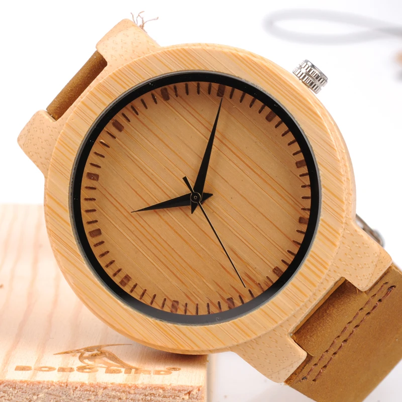 BOBO BIRD Men Watch Bamboo Watches With Real Leather Band Watch for Men in Wood Box relogio masculino Accept Logo Drop Shipping