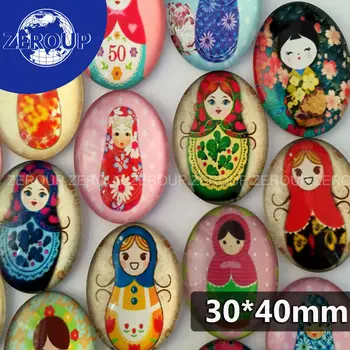 

10pcs/lot 30*40mm clear oval glass cabochon Matryoshka mixed pattern fit cameo base setting for jewelry flatback TP-030