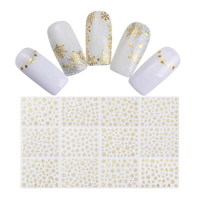 

1 Big Sheet Christmas Snowflake 3D Nail Sticker Santa Claus Deer Pattern Adhesive Transfer Sticker Nails Art Decals