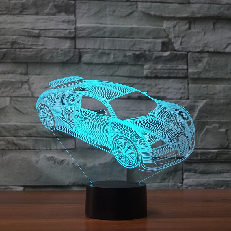 

3D Visual Room Table Lamp 7 Colors Changing Touch Button Acrylic LED Super Sports Car Shape Night Light USB Bedside Decor Gifts