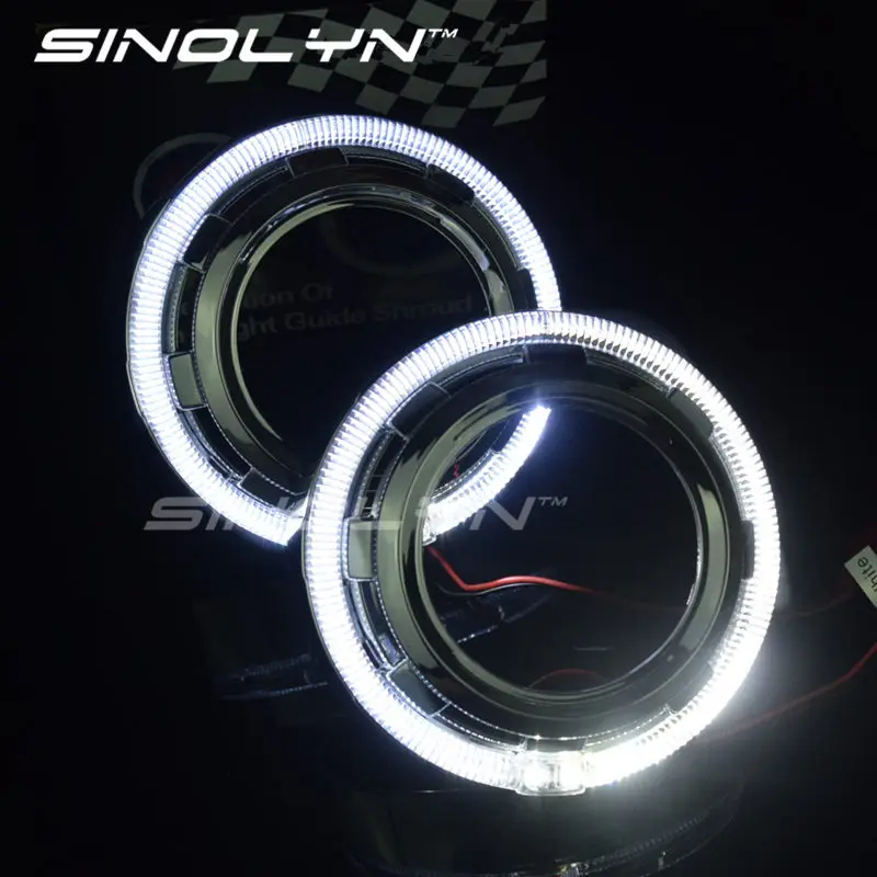 

LED Daytime Running Light Angel Eye Integrated Bezel Shroud Masks Hoods DRL For 2.5'' 3 Inches WST Q5 E5 Bixenon Projector Lens
