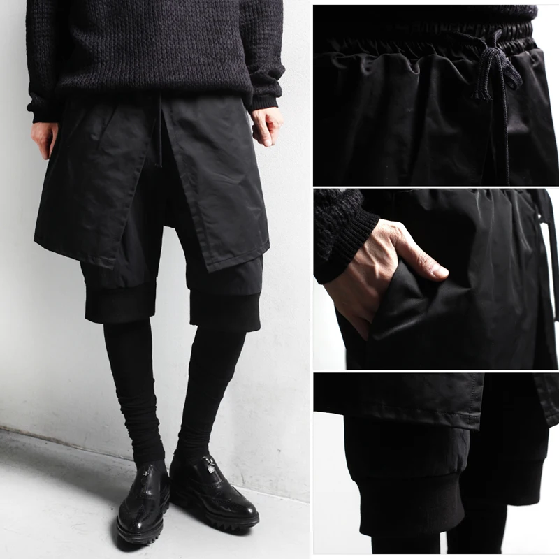 

Autumn Men's Nightclub Bar Slim Hairstylist Fake Two Pieces Leggings Casual Pants Skirts Men Clothes 2018 Hip Hop Streetwear