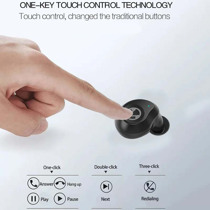 TWS Bluetooth V5.0 Earphone Touch Control Stereo Music IPX7 Waterproof True Wireless Earbuds with Charging case 1600mAh