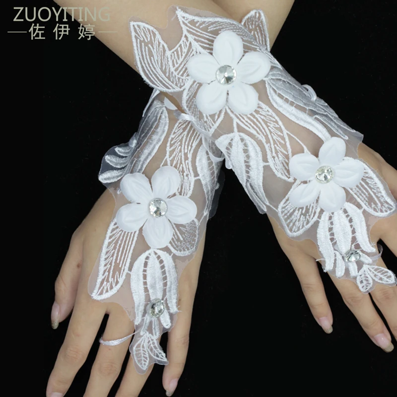 

ZUOYITING White Lace Princess Bridal Gloves Fashion Female Long Design Tulips Floral Wedding Dresses Gloves Wedding Accesories