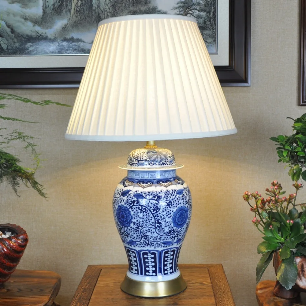 

Blue and white Art Chinese porcelain ceramic table lamp bedroom living room wedding table lamp Jingdezhen bedside table modern